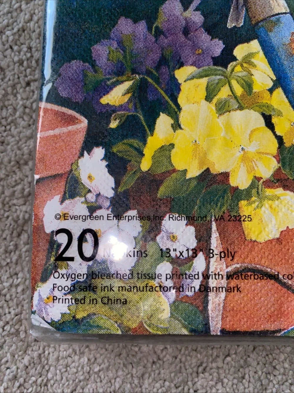VTG Evergreen Gardening Birds Cocktail & Luncheon Napkins Set New Deadstock‎